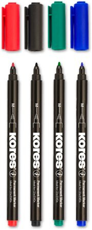 Alkoholos marker készlet, CD/DVD, 1 mm, KORES, 4 különböző szín (IK22140)