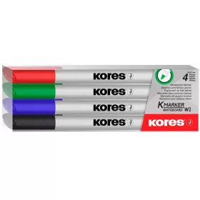   Tábla- és flipchart marker készlet, 1-3 mm kúpos, KORES K-Marker W1, 4 különböző szín (IK22840)