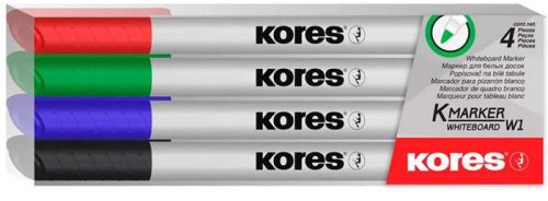 Tábla- és flipchart marker készlet, 1-3 mm kúpos, KORES K-Marker W1, 4 különböző szín (IK22840)
