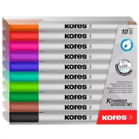   Tábla- és flipchart marker készlet, 1-3 mm kúpos, KORES K-Marker W1, 10 különböző szín (IK22841)