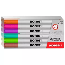   Tábla- és flipchart marker készlet, 1-3 mm kúpos, KORES K-Marker W1, 6 különböző szín (IK22846)