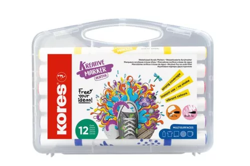 Dekormarker készlet, akril, 1-2 mm, kétvégű, KORES  K-Kreative, 12 különböző szín (IK23121)