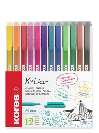 Tűfilc készlet, 0,4 mm, KORES K-Liner, 12 különböző szín (IK28112)