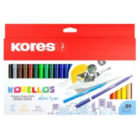   Filctoll készlet, kimosható, KORES Korellos, 24 különböző szín (IK29014)