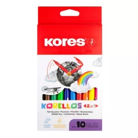   Filctoll készlet, 1-3 mm, kétvégű, kimosható, KORES Korellos 2in1, 10 különböző szín (IK29021)