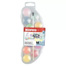   Vízfesték, 12 darabos, 25 mm, ecsettel, KORES Akuarellos Mini, pasztell színek (IK30103)