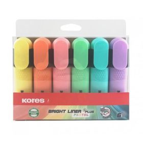   Szövegkiemelő készlet, 0,5-5 mm, KORES Bright Liner Plus Pastel, 6 különböző szín (IK36166)