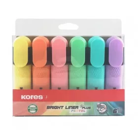   Szövegkiemelő készlet, 0,5-5 mm, KORES Bright Liner Plus Pastel, 6 különböző szín (IK36166)