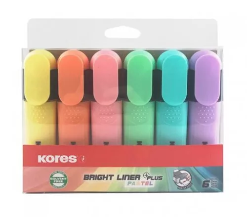 Szövegkiemelő készlet, 0,5-5 mm, KORES Bright Liner Plus Pastel, 6 különböző szín (IK36166)