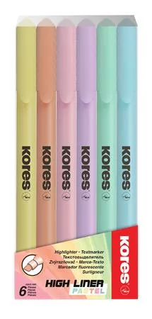 Szövegkiemelő készlet, 0,5-5 mm, KORES, 6 különböző pasztell szín (IK36246)