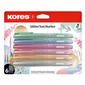   Szövegkiemelő készlet, 3-5 mm, KORES Glitter, 6 különböző csillámos szín (IK36300)