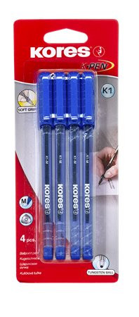 Golyóstoll, 1,0 mm, kupakos, háromszögletű, KORES K1-M, kék (IK37114)
