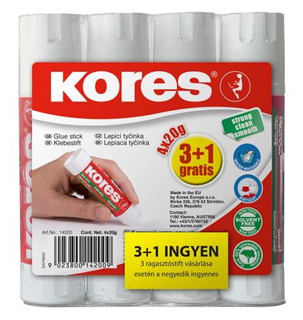 Ragasztóstift, 20 g, 3+1 akciós kiszerelés, KORES (IK873423A)