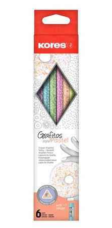 Grafitceruza készlet, radírral, HB, háromszögletű, KORES Grafitos Style Pastel (IK92803)