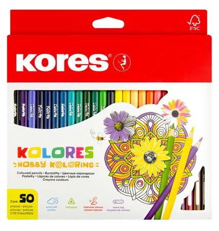 Színes ceruza készlet, háromszögletű, KORES Triangular, 50 különböző szín (IK93350)