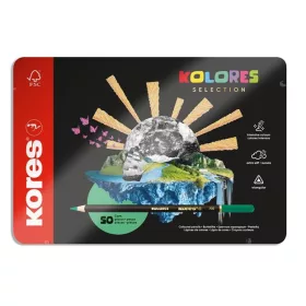   Színes ceruza készlet, háromszögletű, fém doboz, KORES Kolores Selection, 50 különböző szín (IK93351)