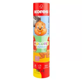   Színes ceruza készlet, háromszögletű, jumbo, 1 hegyezővel, KORES KOLORES Twist & Turn, 12 különböző szín (IK93515)