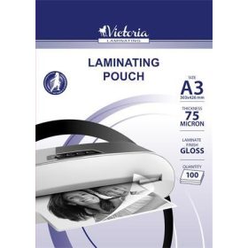   Meleglamináló fólia, 75 mikron, A3, fényes, VICTORIA OFFICE (ILKVF753)