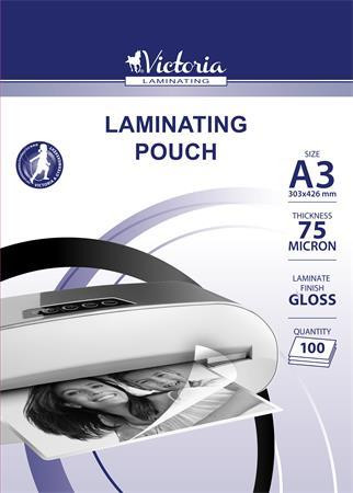 Meleglamináló fólia, 75 mikron, A3, fényes, VICTORIA OFFICE (ILKVF753)