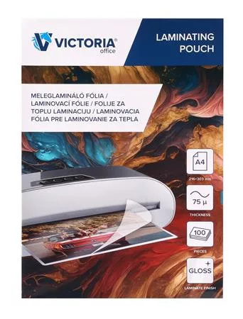 Meleglamináló fólia, 75 mikron, A4, fényes, VICTORIA OFFICE (ILKVF754)