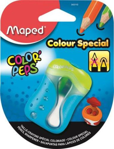 Hegyező, kétlyukú, tartályos, tompára hegyező, MAPED Color'Peps, vegyes színek (IMA043110)