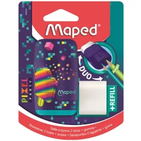   Hegyező és radír, kétlyukú, tartályos, pótradírral, MAPED Pixel Party Connect (IMA049222)