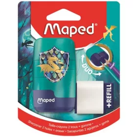   Hegyező és radír, kétlyukú, tartályos, pótradírral, MAPED Connect Dragon, sárkány (IMA049224)