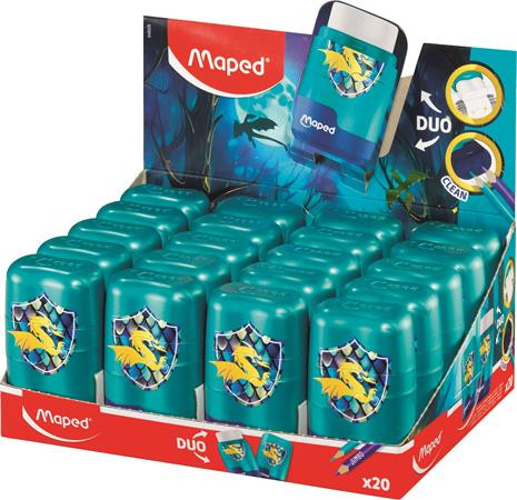 Hegyező és radír display, kétlyukú, tartályos, MAPED Connect Dragon, sárkány (IMA049226)