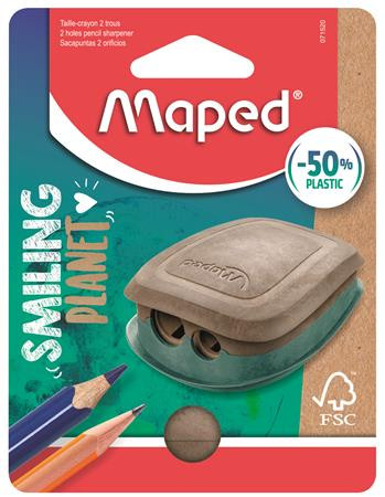 Hegyező, kétlyukú, tartályos, műanyag, FSC, MAPED Smiling Planet (IMA071520FM)
