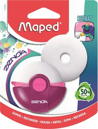 Radír, műanyag tokos, utántöltővel, MAPED Zenoa, vegyes színek (IMA133200)