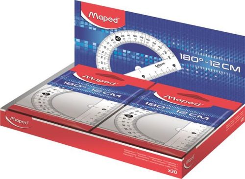 Szögmérő, műanyag 180°-os kínáló dobozos MAPED Essentials (IMA146134)