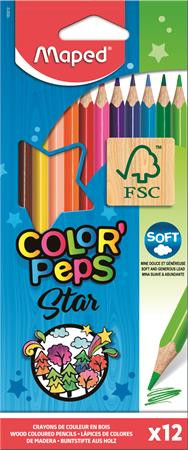 Színes ceruza készlet, háromszögletű, MAPED Color'Peps Star, 12 különböző szín (IMA183212)