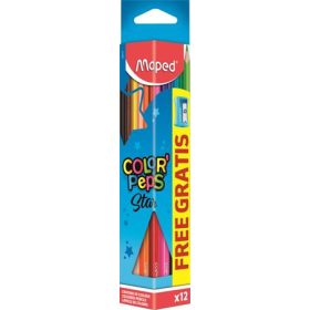   Színes ceruza készlet, háromszögletű, hegyezővel, MAPED Color'Peps Star, 12 különböző szín (IMA183213)