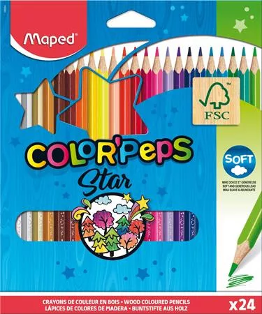 Színes ceruza készlet, háromszögletű, MAPED Color'Peps Star, 24 különböző szín (IMA183224)