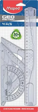 Vonalzókészlet, műanyag, 4 darabos, MAPED Geometric (IMA242767)