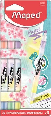 Szövegkiemelő készlet, 1-5 mm, kétvégű, MAPED Fluo Peps Duo, 6 különböző pasztell szín (IMA734128)