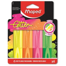   Szövegkiemelő készlet, 1-5 mm, MAPED Glitter Fluo Peps, vegyes fluoreszkáló színek (IMA740247)