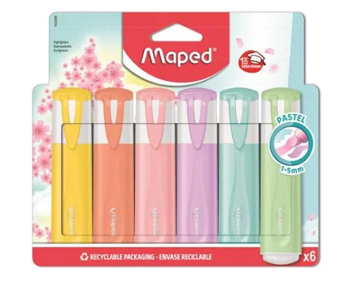 Szövegkiemelő készlet, 1-5 mm, MAPED Fluo Peps Quality, 6 különböző pasztell szín (IMA742558)