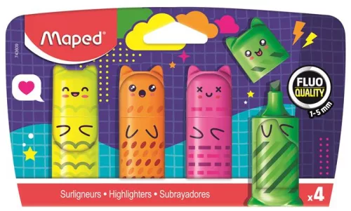 Szövegkiemelő készlet, 1-5 mm, MAPED „Fluo Peps Mini Kawaii”, 4 különböző szín (IMA743609)
