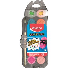   Vízfesték, 12 szín, 30 mm átm/szín + ajándék ecset, MAPED (IMA811520)