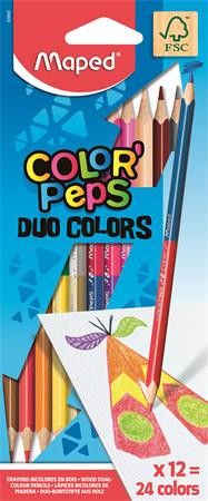 Színes ceruza készlet, kétvégű, háromszögletű, MAPED Color'Peps Duo, 24 különböző szín (IMA829600)