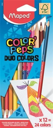 Színes ceruza készlet, kétvégű, háromszögletű, MAPED Color'Peps Duo, 24 különböző szín (IMA829600)