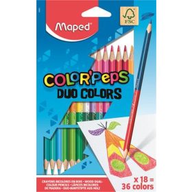   Színes ceruza készlet, háromszögletű, kétvégű, MAPED Color'Peps Duo, 36 különböző szín (IMA829601)