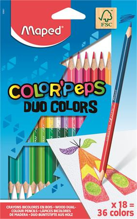 Színes ceruza készlet, háromszögletű, kétvégű, MAPED Color'Peps Duo, 36 különböző szín (IMA829601)