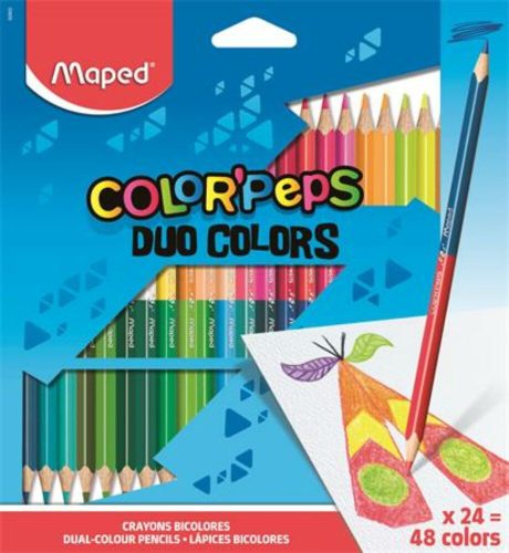 Színes ceruza készlet, háromszögletű, kétvégű, MAPED Color'Peps Duo, 48 különböző szín (IMA829602)