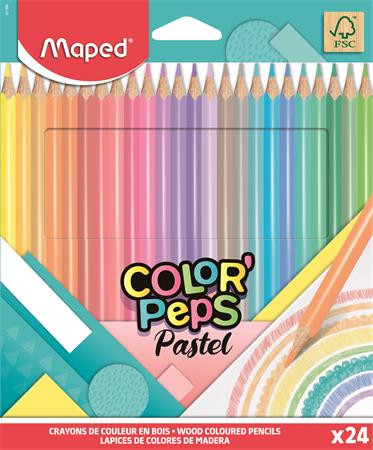 Színes ceruza készlet, háromszögletű, MAPED Color'Peps Pastel, 24 különböző pasztell szín (IMA831880)