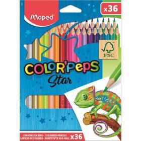   Színes ceruza készlet, háromszögletű, MAPED Color'Peps Star, 36 különböző szín (IMA832017)