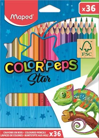 Színes ceruza készlet, háromszögletű, MAPED Color'Peps Star, 36 különböző szín (IMA832017)