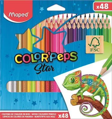 Színes ceruza készlet, háromszögletű, MAPED Color'Peps Star, 48 különböző szín (IMA832048)