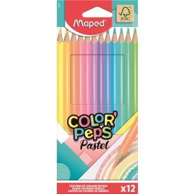   Színes ceruza készlet, háromszögletű, MAPED Color'Peps Pastel, 12 különböző pasztell szín (IMA832069)